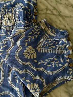 Joie Light Blue and Cream Printed Linen Set